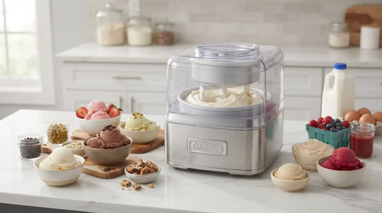 A Cuisinart ice cream maker uses a traditional churning method, spinning a liquid base inside a frozen bowl until it gradually thickens into a smooth, scoopable texture. This classic approach has stayed popular for good reason, offering genuinely creamy results without needing bagged ice or rock salt that older churn-style machines once required.